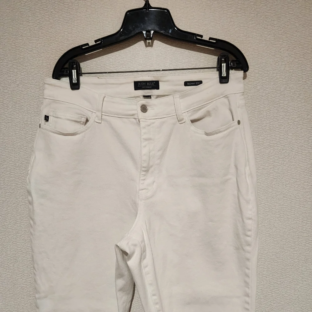 Judy Blue Skinny Fit White Jeans Raw Edge Hem High Rise 14W - Picture 2 of 6